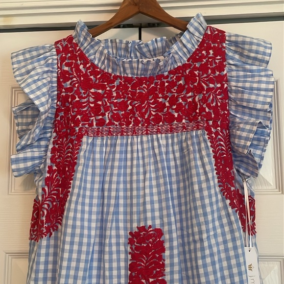 New J. Marie Rebel Ruffle Neck Blue and Red Gingham Dress size XS - Picture 6 of 16